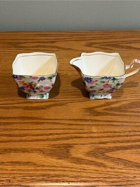 Royal Winton Old Cottage Chintz Floral Ascot Shape Creamer and Open Sugar Set